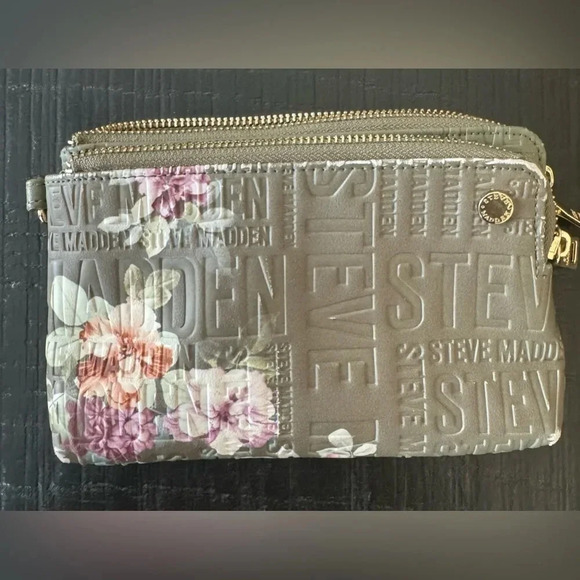 STEVE MADDEN Floral Mauve Wristlet Double Zip Wallet Bag Clutch Quilted - Picture 1 of 7